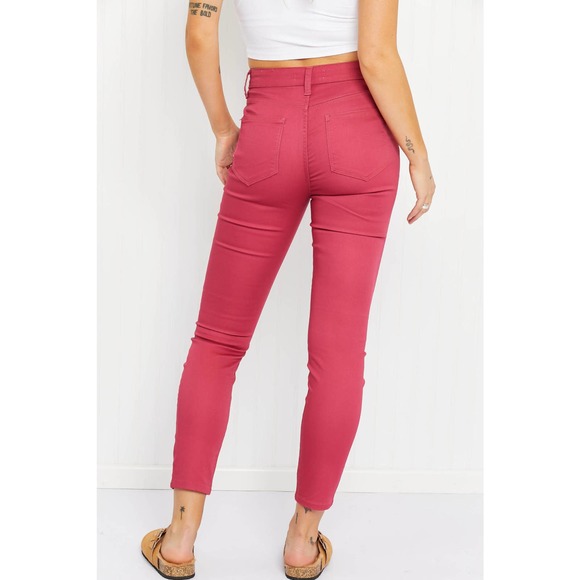 Walk the Line Full Size High Rise Skinny Jeans in Rose - Picture 2 of 8